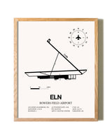 Bowers Field Airport framed print in natural wood frame
