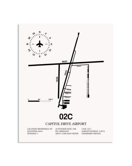 Gray Capitol Drive Airport framed poster displayed in an airplane hangar