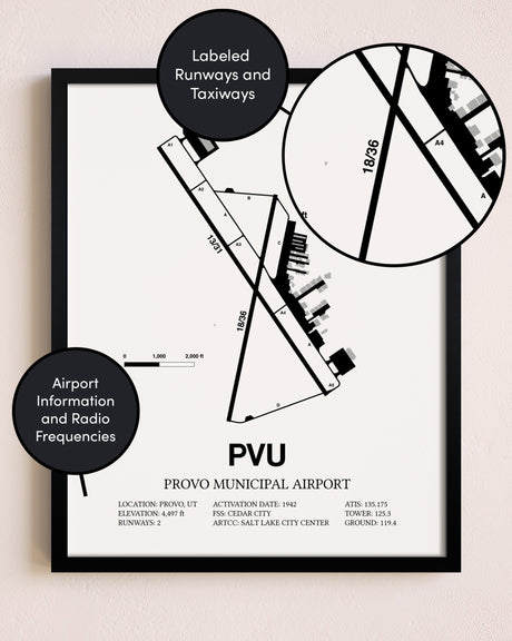 Framed Provo Municipal Airport layout wall art poster