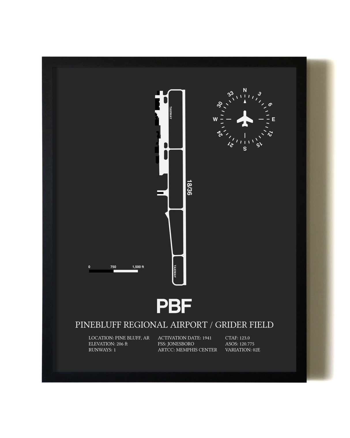 Unframed Pinebluff Regional Airport / Grider Field map print poster
