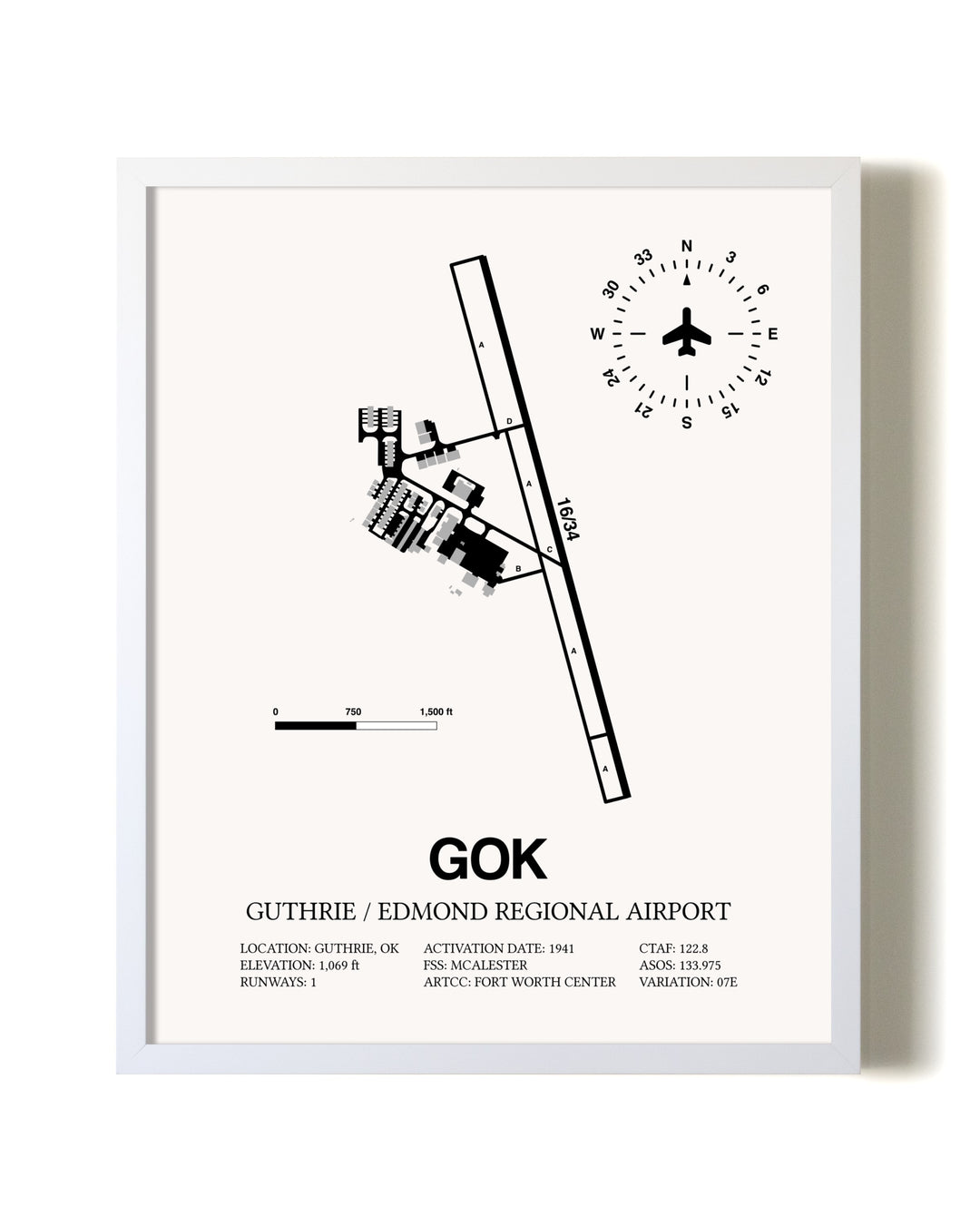 Guthrie / Edmond Regional Airport airport map poster in oak frame