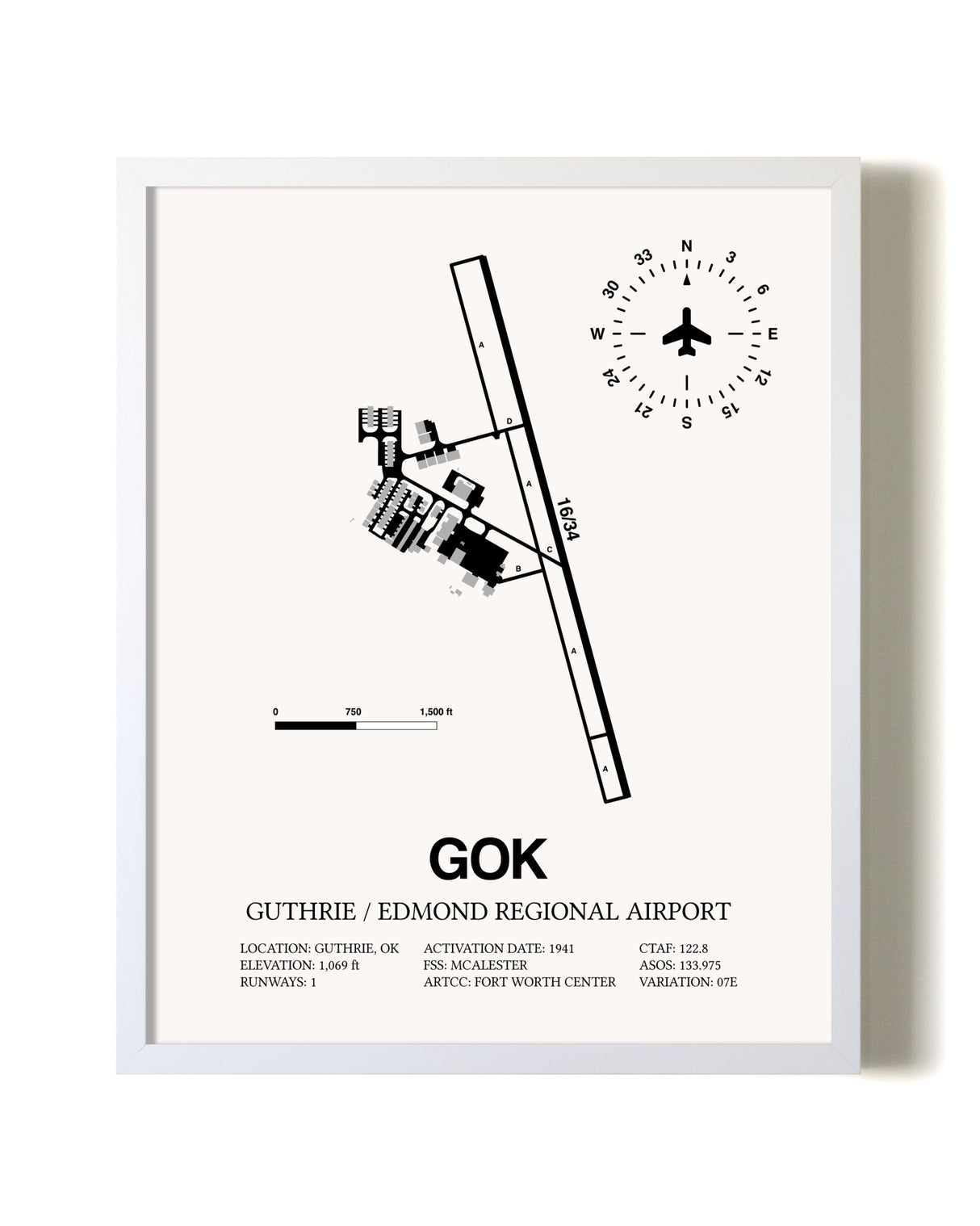 Guthrie / Edmond Regional Airport airport map poster in oak frame