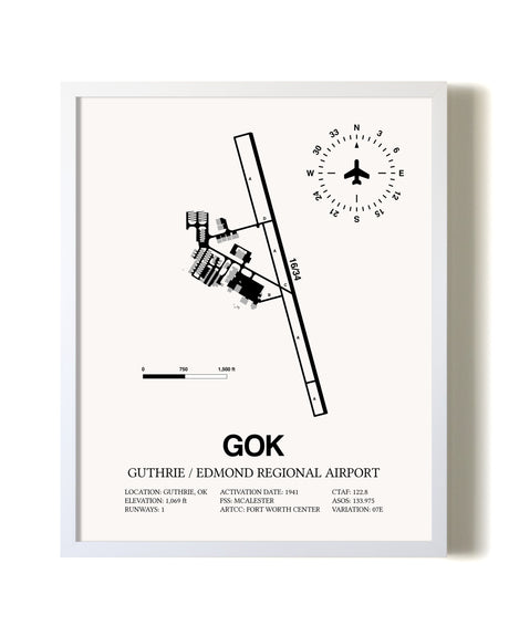 Guthrie / Edmond Regional Airport airport map poster in oak frame