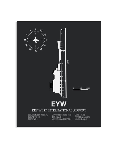 Gray Framed Key West International Airport layout wall art poster