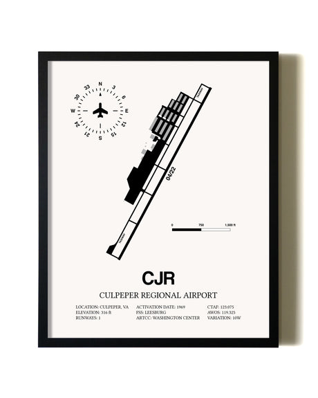 Framed Culpeper Regional Airport wall art poster in black frame