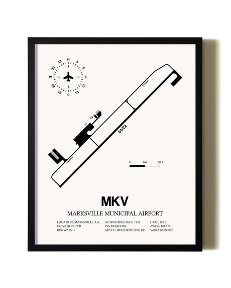 Framed Marksville Municipal Airport wall art poster in black frame