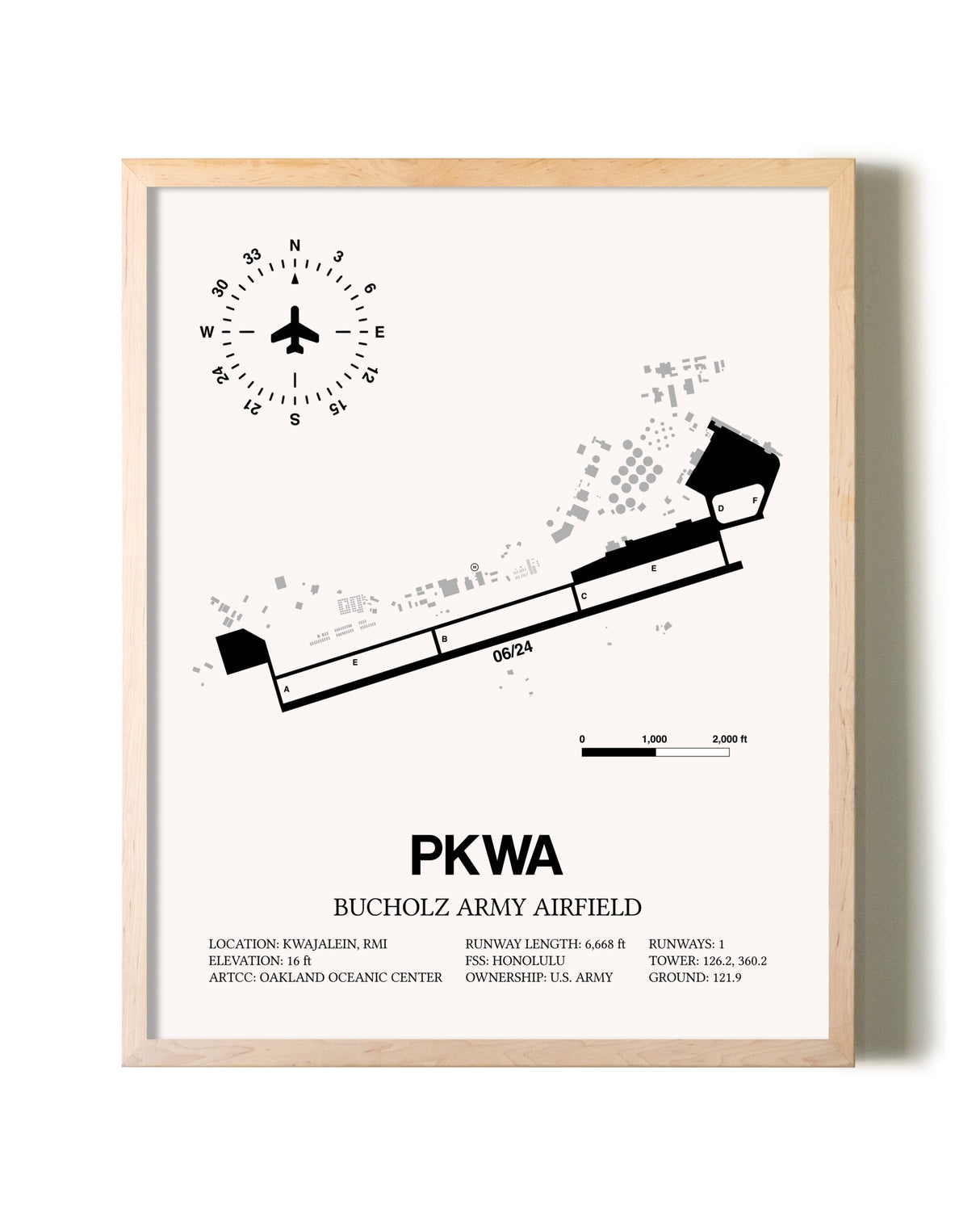 Bucholz Army Airfield framed wall art in white frame
