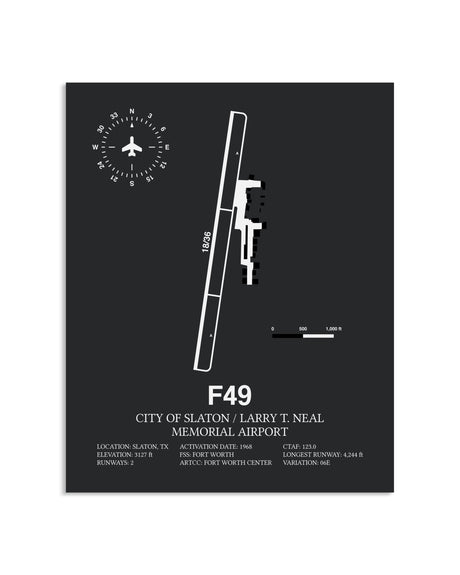Gray Framed City Of Slaton / Larry T. Neal Memorial Airport layout wall art poster