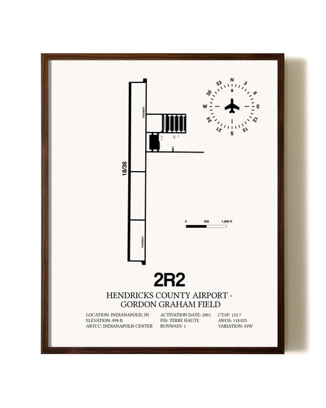 Hendricks County Airport-Gordon Graham Field aviation print in walnut frame