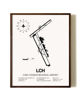 Lake Charles Regional Airport aviation print in walnut frame