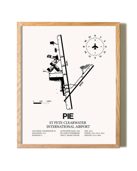 St. Pete-Clearwater International Airport framed print in natural wood frame