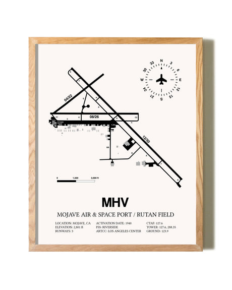 Mojave Air & Space Port / Rutan Field framed print in natural wood frame