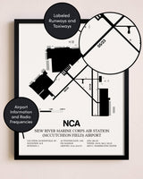 Framed New River Marine Corps Air Station (McCutcheon Field) Airport layout wall art poster