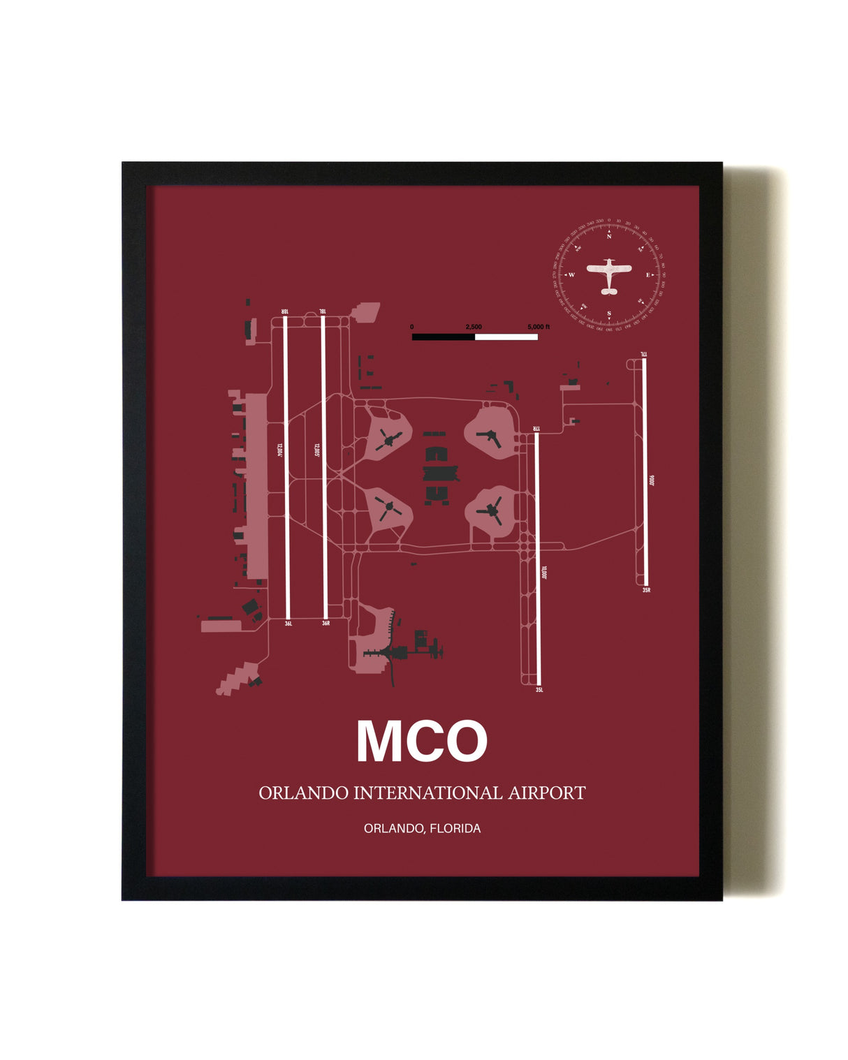 Red Framed Orlando International Airport wall art poster in black frame