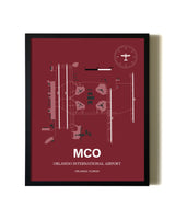 Red Framed Orlando International Airport wall art poster in black frame