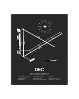Gray Framed Decatur Airport layout wall art poster