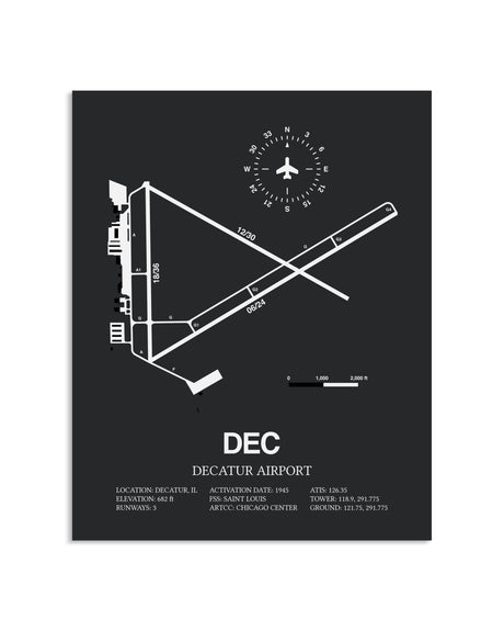 Gray Framed Decatur Airport layout wall art poster