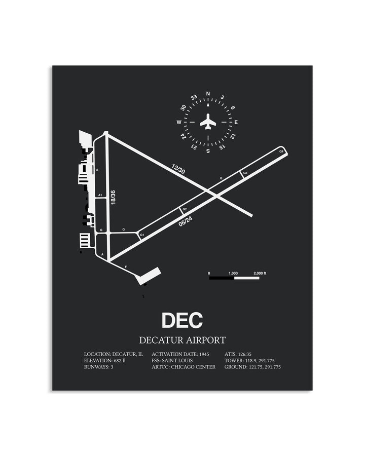 Gray Framed Decatur Airport layout wall art poster