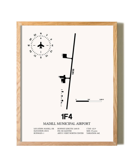 Madill Municipal Airport framed print in natural wood frame