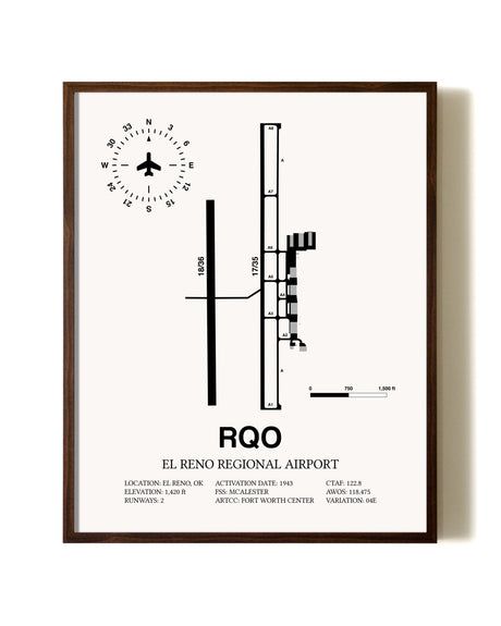El Reno Regional Airport aviation print in walnut frame