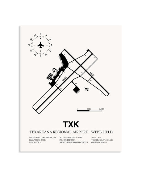 Gray Texarkana Regional Airport-Webb Field framed poster displayed in an airplane hangar