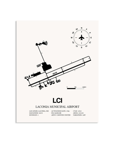 Gray Laconia Municipal Airport framed poster displayed in an airplane hangar