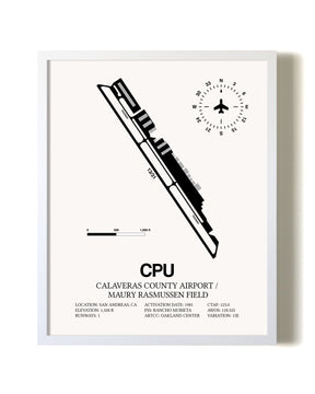 Calaveras County Airport / Maury Rasmussen Field airport map poster in oak frame