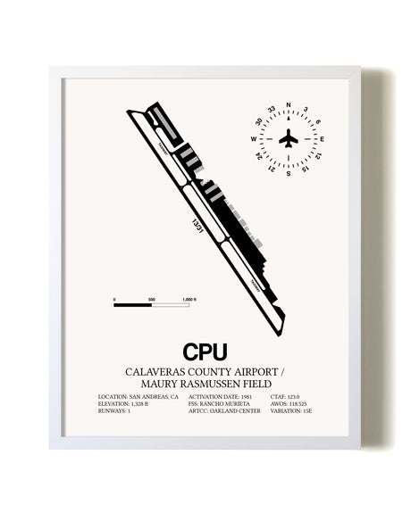 Calaveras County Airport / Maury Rasmussen Field airport map poster in oak frame