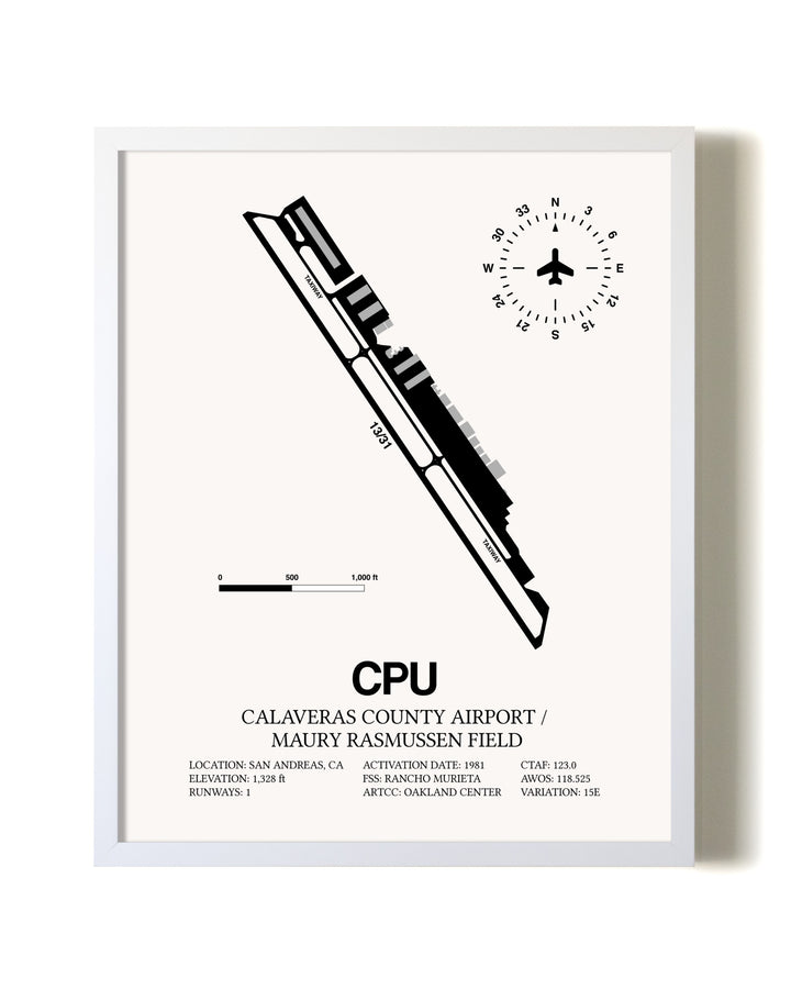 Calaveras County Airport / Maury Rasmussen Field airport map poster in oak frame