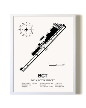 Boca Raton Airport airport map poster in oak frame