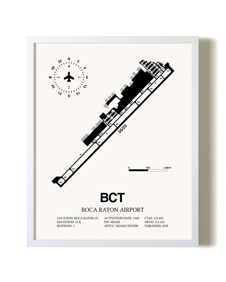 Boca Raton Airport airport map poster in oak frame