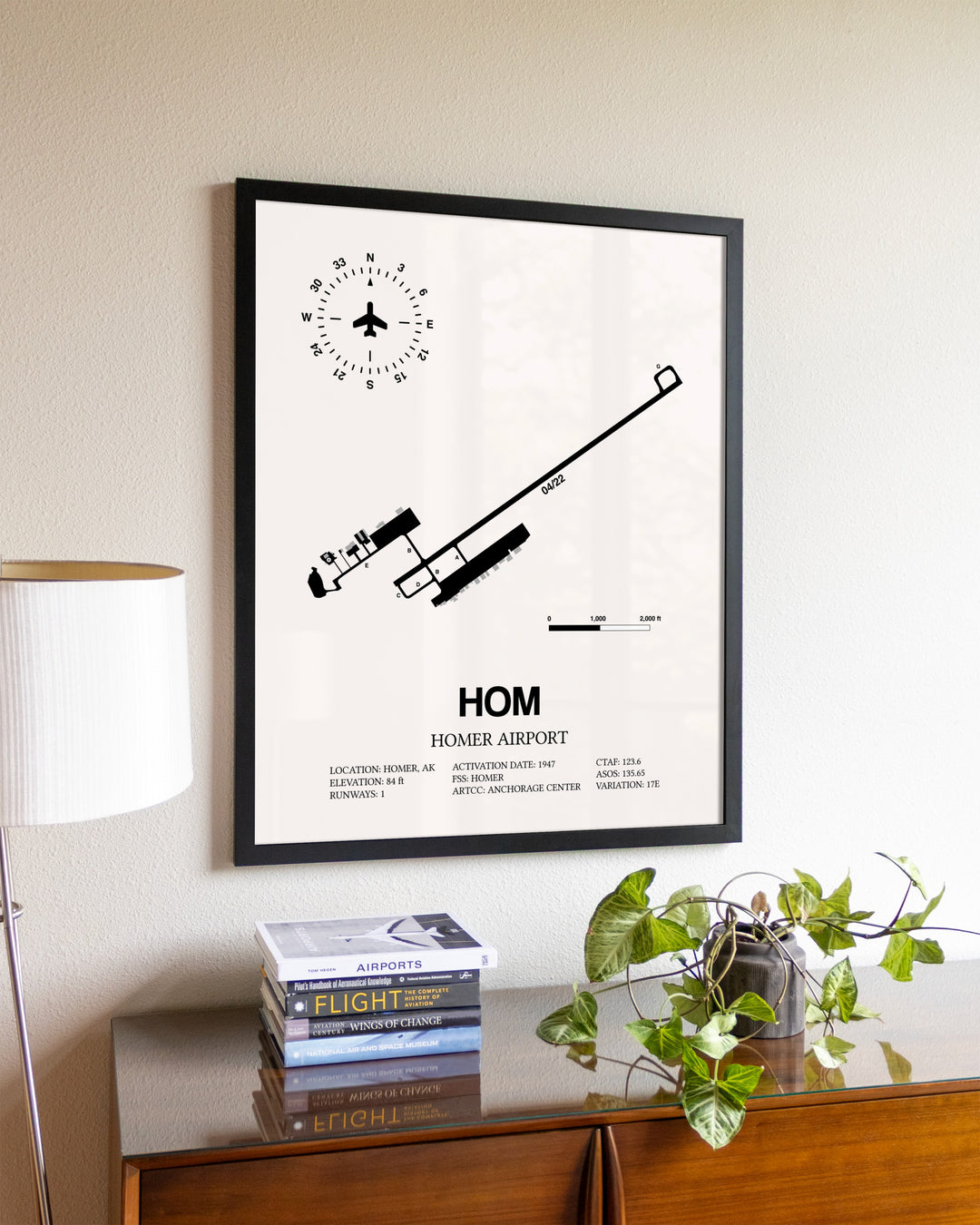 Homer Airport aviation wall décor in black wood frame