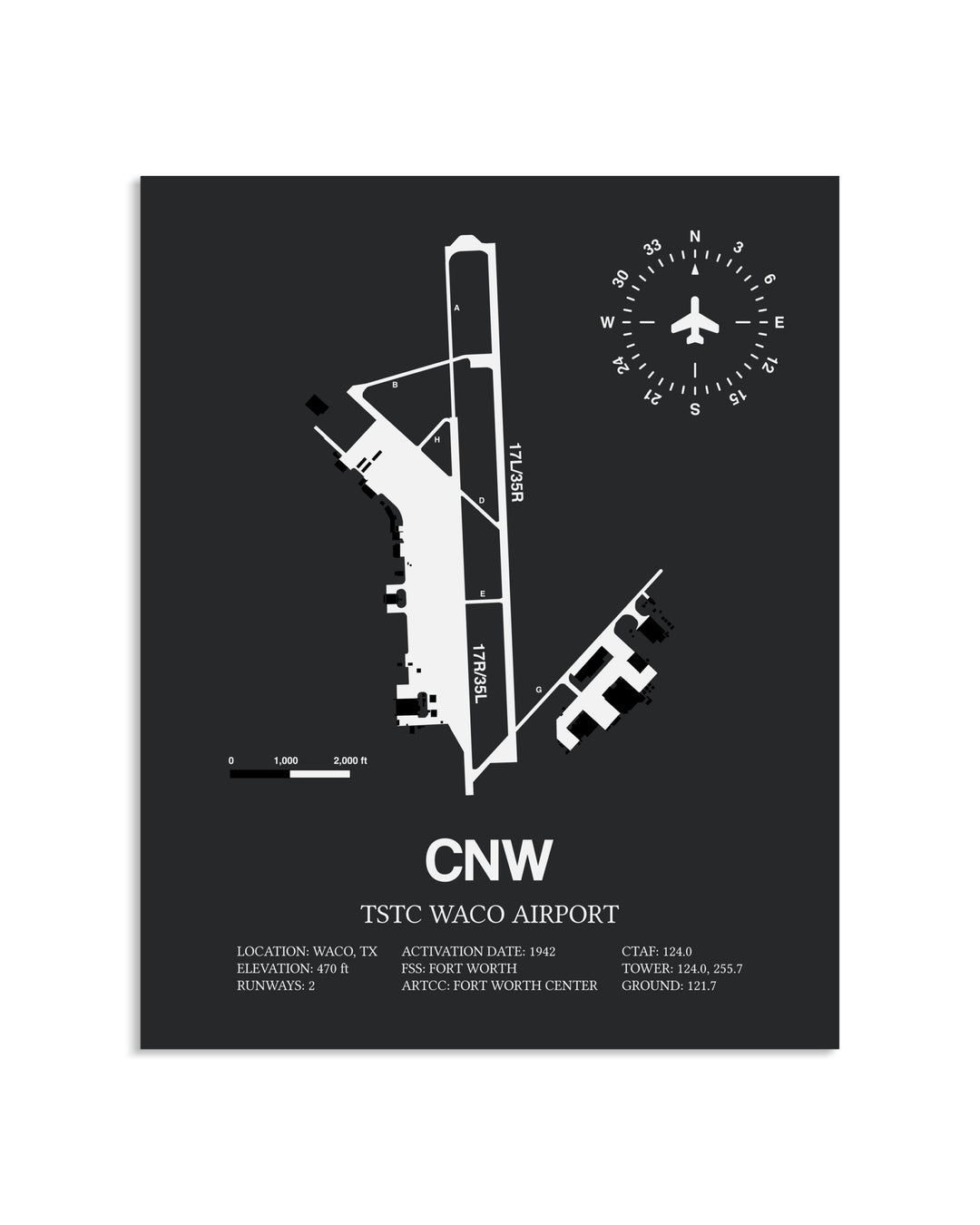 Gray Framed TSTC Waco Airport layout wall art poster