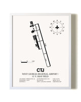West Georgia Regional Airport/ O. V. Gray Field airport map poster in oak frame
