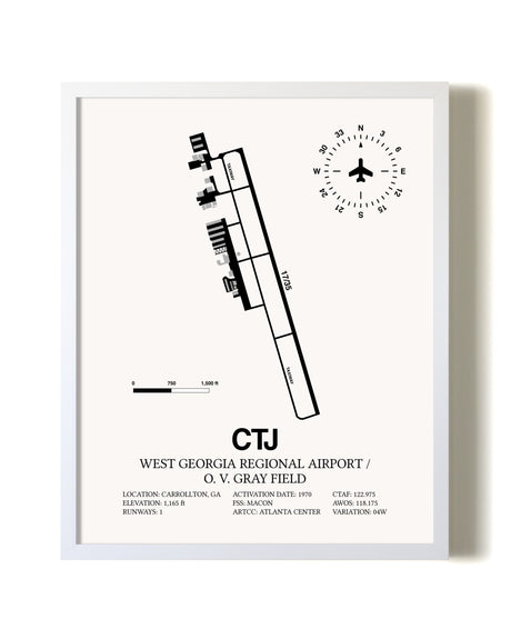 West Georgia Regional Airport/ O. V. Gray Field airport map poster in oak frame