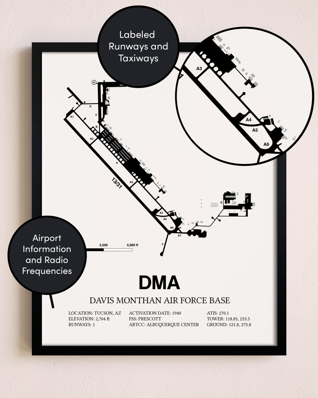 Framed Davis Monthan Air Force Base layout wall art poster