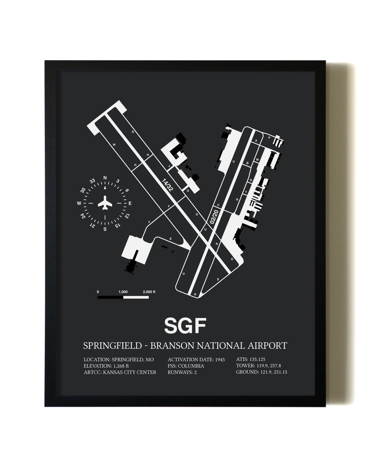 Unframed Springfield-Branson National Airport map print poster
