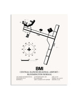 Gray Central Illinois Regional Airport / Bloomington-Normal framed poster displayed in an airplane hangar