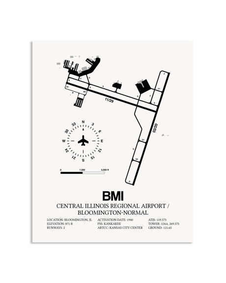 Gray Central Illinois Regional Airport / Bloomington-Normal framed poster displayed in an airplane hangar