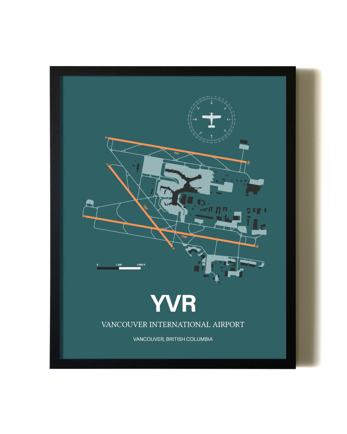 Green Vancouver International Airport aviation wall décor in black wood frame