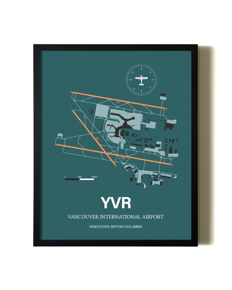 Green Vancouver International Airport aviation wall décor in black wood frame
