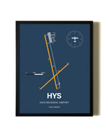 Blue and Yellow Framed Hays Regional Airport wall art poster in black frame