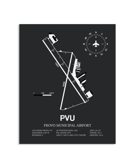 Gray Framed Provo Municipal Airport layout wall art poster