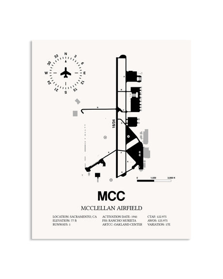 Gray McClellan Airfield framed poster displayed in an airplane hangar