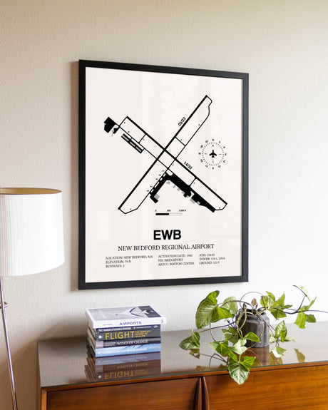 New Bedford Regional Airport aviation wall décor in black wood frame