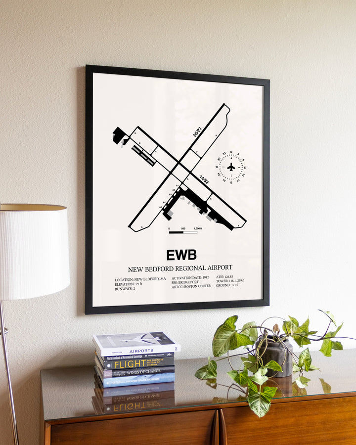 New Bedford Regional Airport aviation wall décor in black wood frame