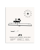 Gray Walker County Airport / Bevill Field framed poster displayed in an airplane hangar