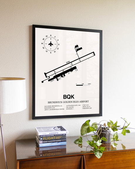 Brunswick Golden Isles Airport aviation wall décor in black wood frame
