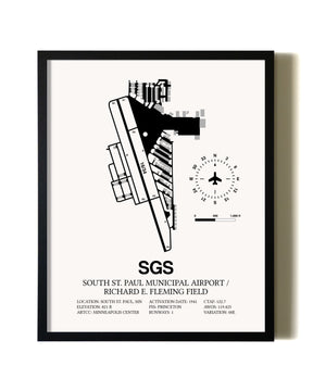 Framed South St. Paul Municipal Airport / Richard E. Fleming Field wall art poster in black frame