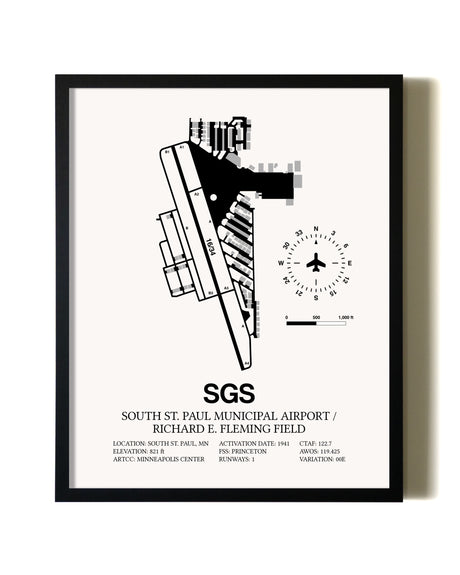 Framed South St. Paul Municipal Airport / Richard E. Fleming Field wall art poster in black frame